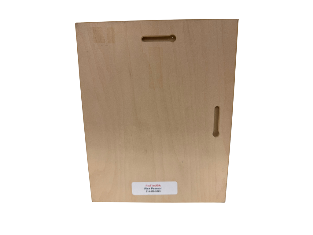 Wooden cutting board with a label on a white background