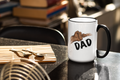 Mug with 'DAD' and graphic on a kitchen counter