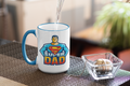 Super Dad mug with Superman logo being filled with tea