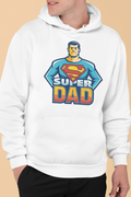 White hoodie with 'Super Dad' graphic on a beige background